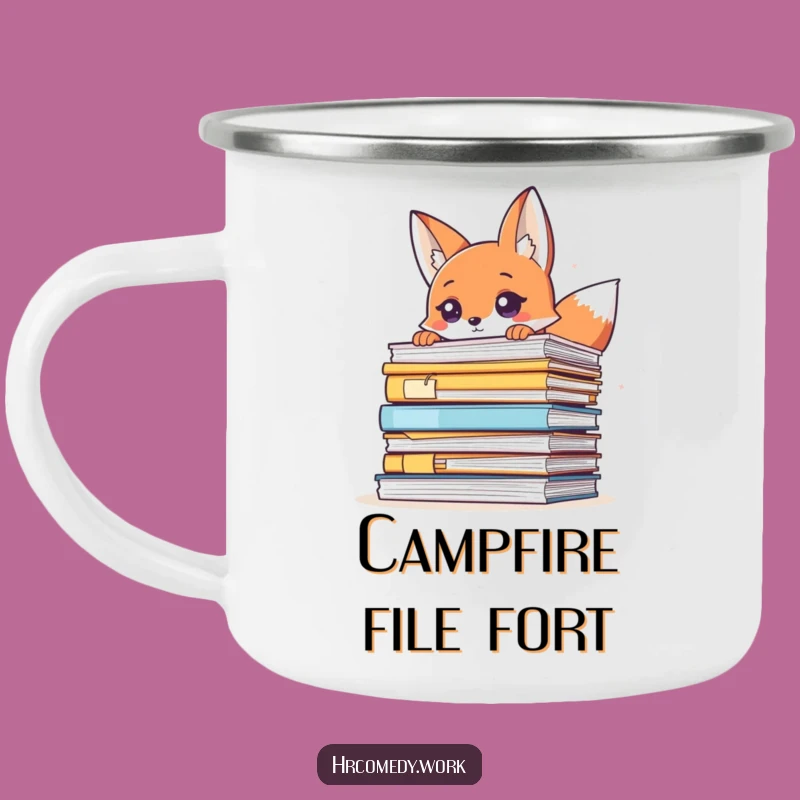 Funny Fox Peeking Files Camping Mug: Adventure & Mystery Brew!