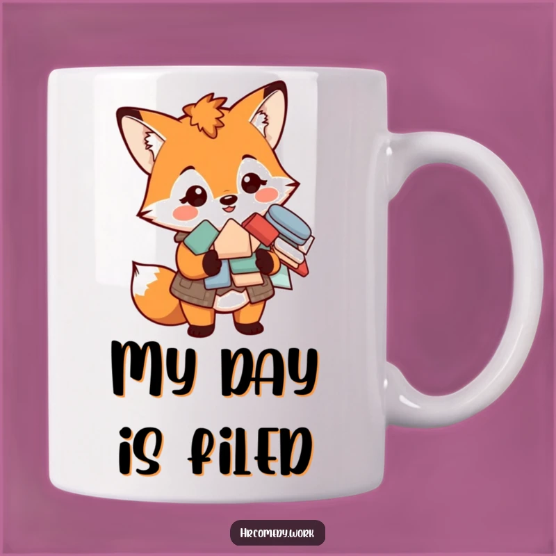 Funny Fox Vest Mug: Organized Paperwork Humor for Office Gifts