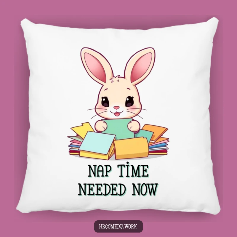Funny Rabbit Sorting Papers Pillow: Cute & Comfy Humor for Your Home!
