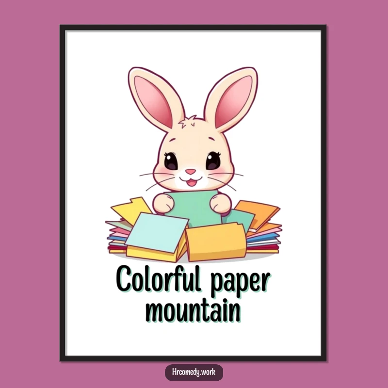 Funny Rabbit Sorting Papers Digital Art Print: Instant Smile for Your Walls!