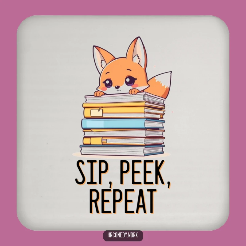 Funny Fox Peeking Files Coaster: Protect Surfaces with a Wink!