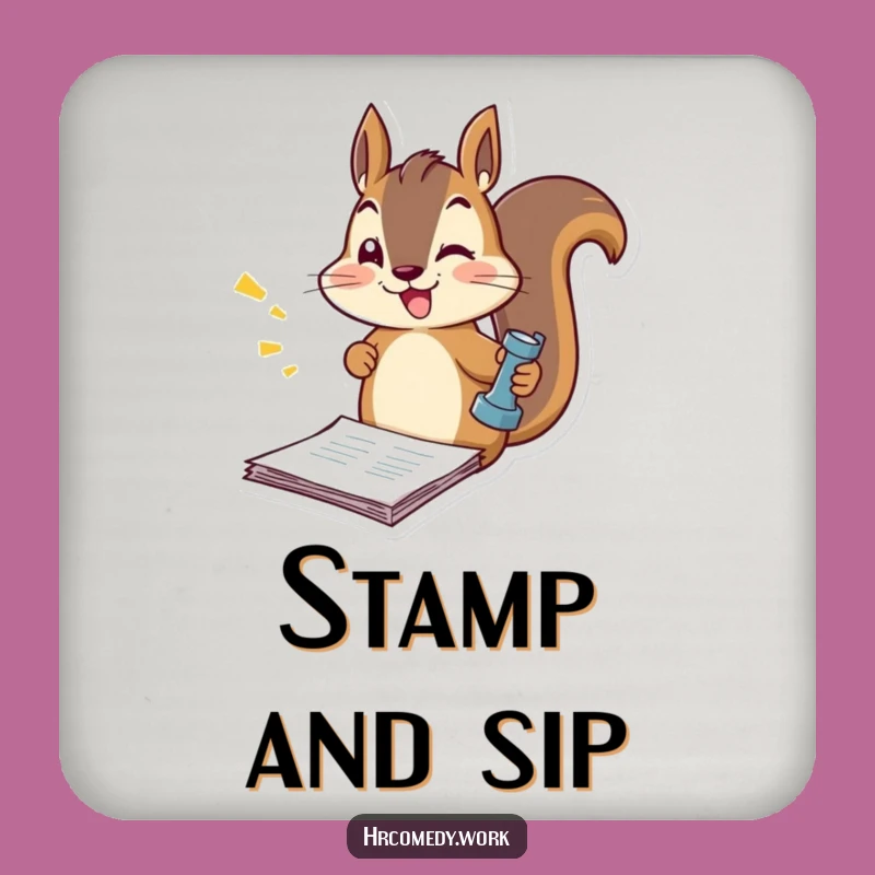Funny Squirrel Stamping Documents Coaster: Protect Surfaces with Pep!