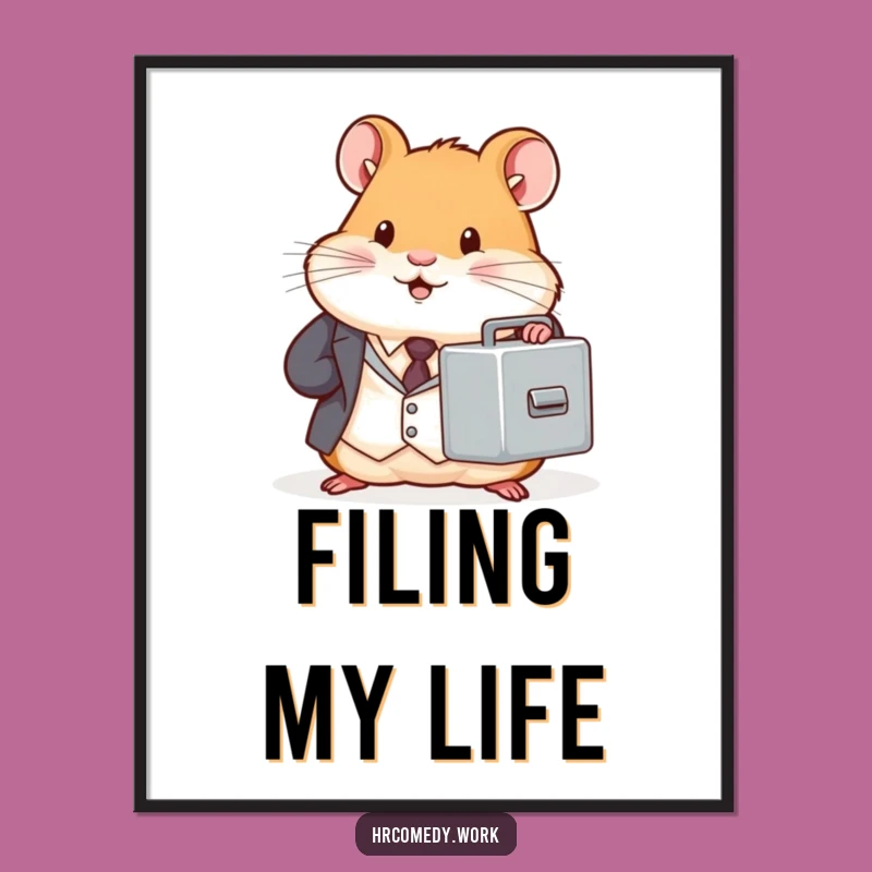Funny Hamster Suit Poster - Tiny Office Filing Cabinet Art Gift