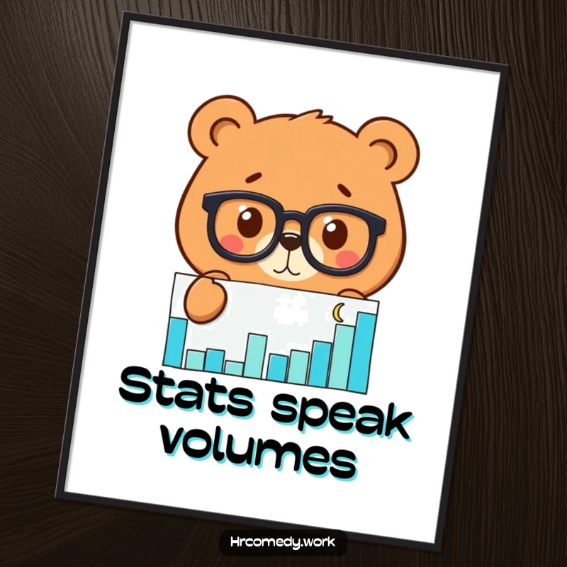 Funny poster art of a bear wearing glasses, intensely peering at a scatter graph, showcasing sharp analytical skills.