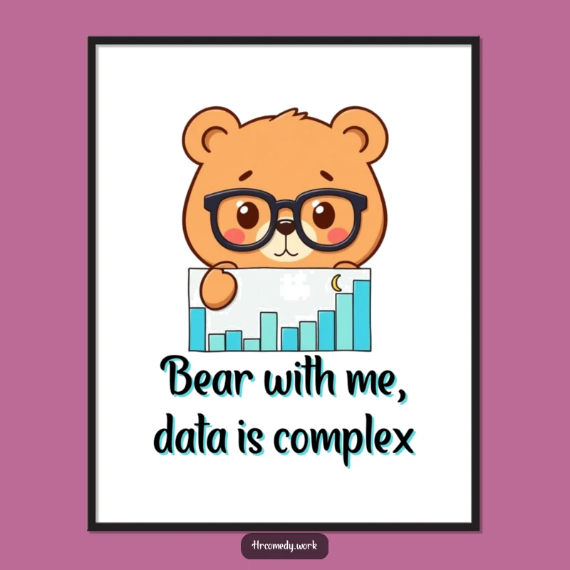 Funny Free Printable Wall Art: Bear's Data Study, Quirky Downloadable Decor