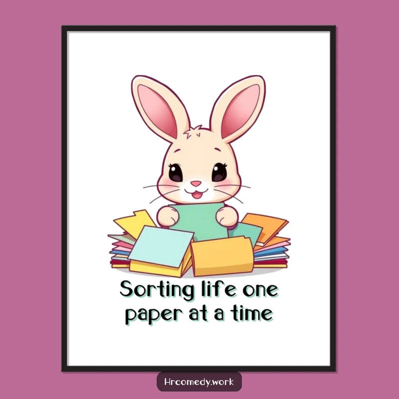 Free Printable Wall Art: Funny Rabbit Sorting Papers, Quirky Downloadable Art for Your Home