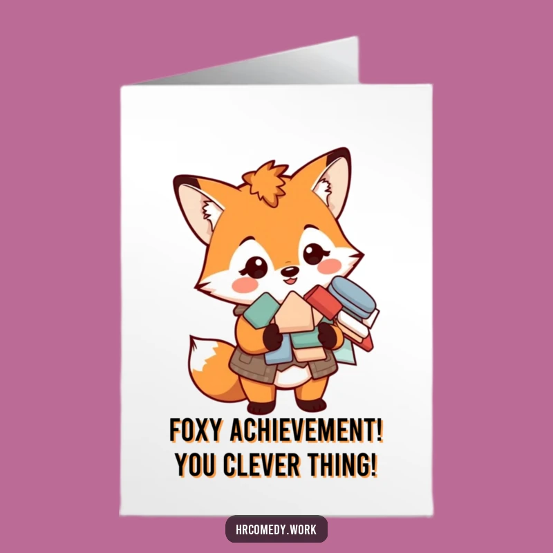 Free Printable Congrats Card: Fox's Paperwork Triumph, Funny Downloadable Gift Idea