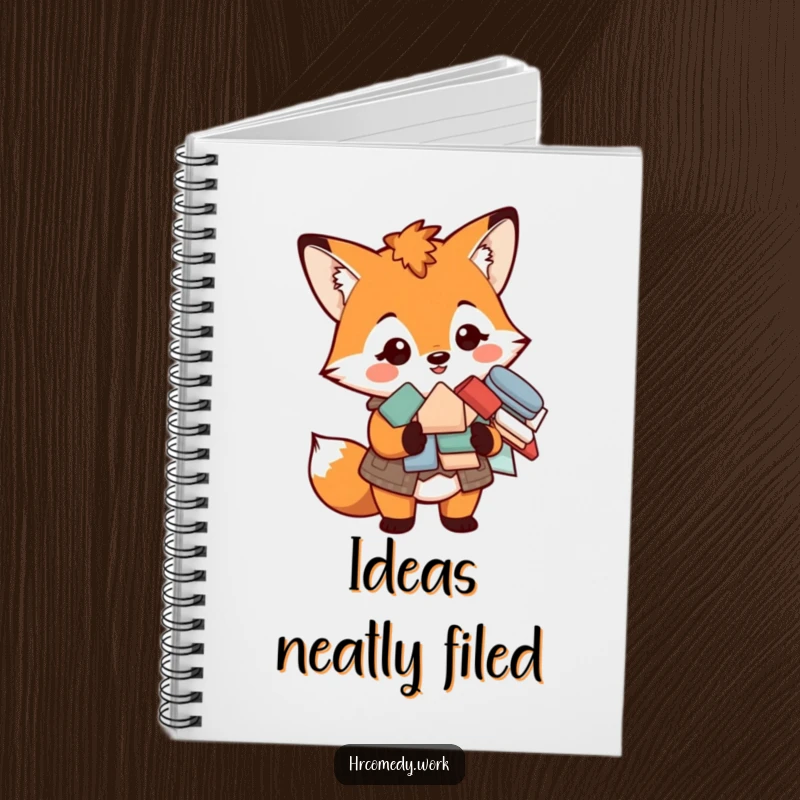 Funny notebook with a smiling fox in a vest holding a pile of forms, perfect for jotting down notes and ideas.